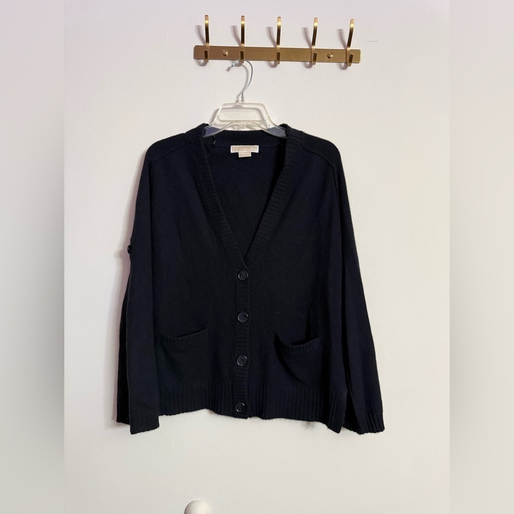 MICHAEL KORS Classic Black Cardigan 100% Cashmere Sweater XS